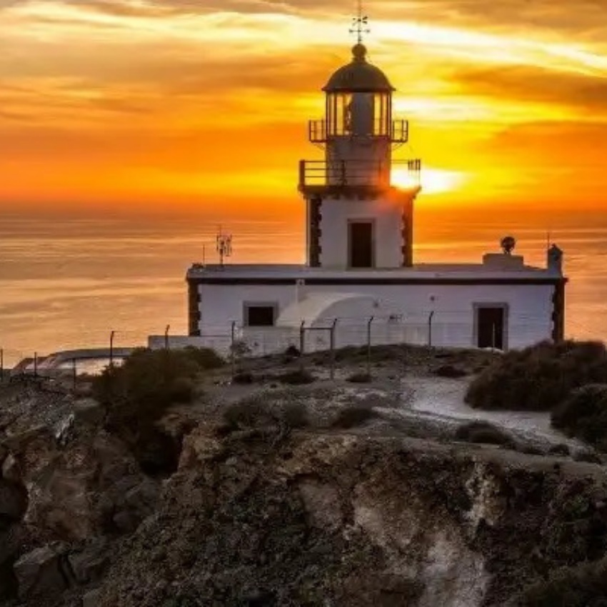 The lighthouse in Akrotiri Santorini where guests can watch the sunset as this is one of the most romantic destinations of the island. 