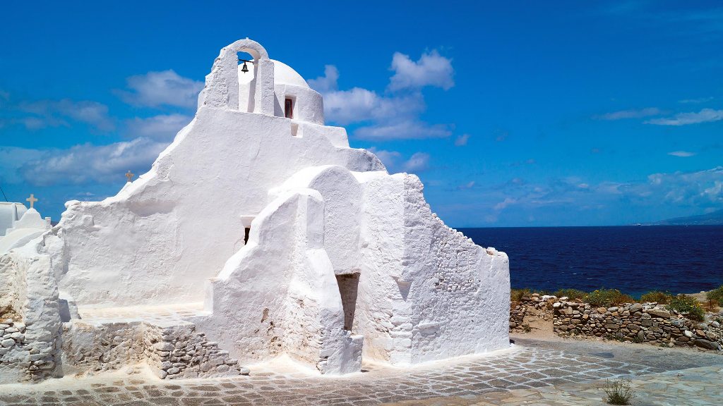 The church of Agios Nikolaos in Mykonos Old Port.