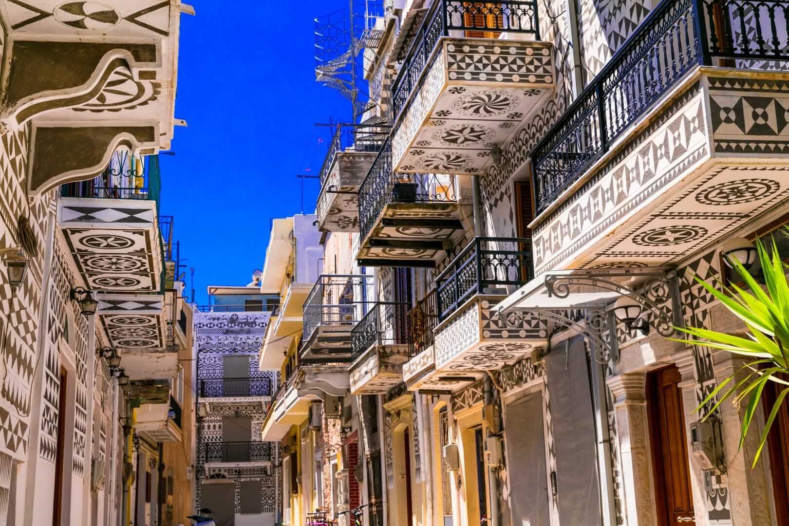 The medieval village of Pyrgi with geometrical shapes on the buildings, part of the Chios Island ultimate travel guide