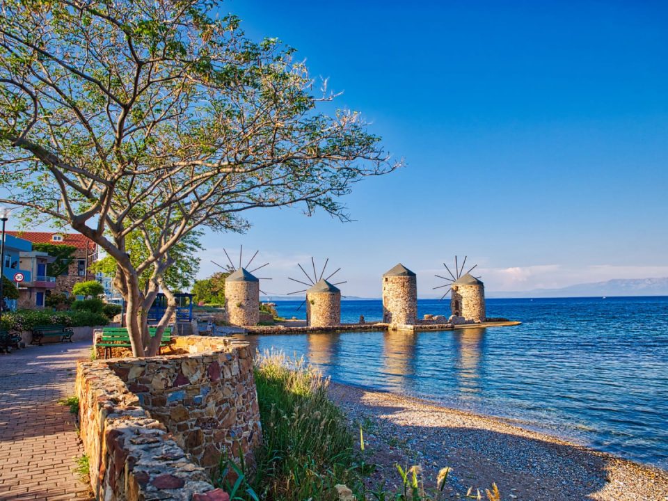 The four stone windmills of Chios Town, part of the Chios villages worth visitng.