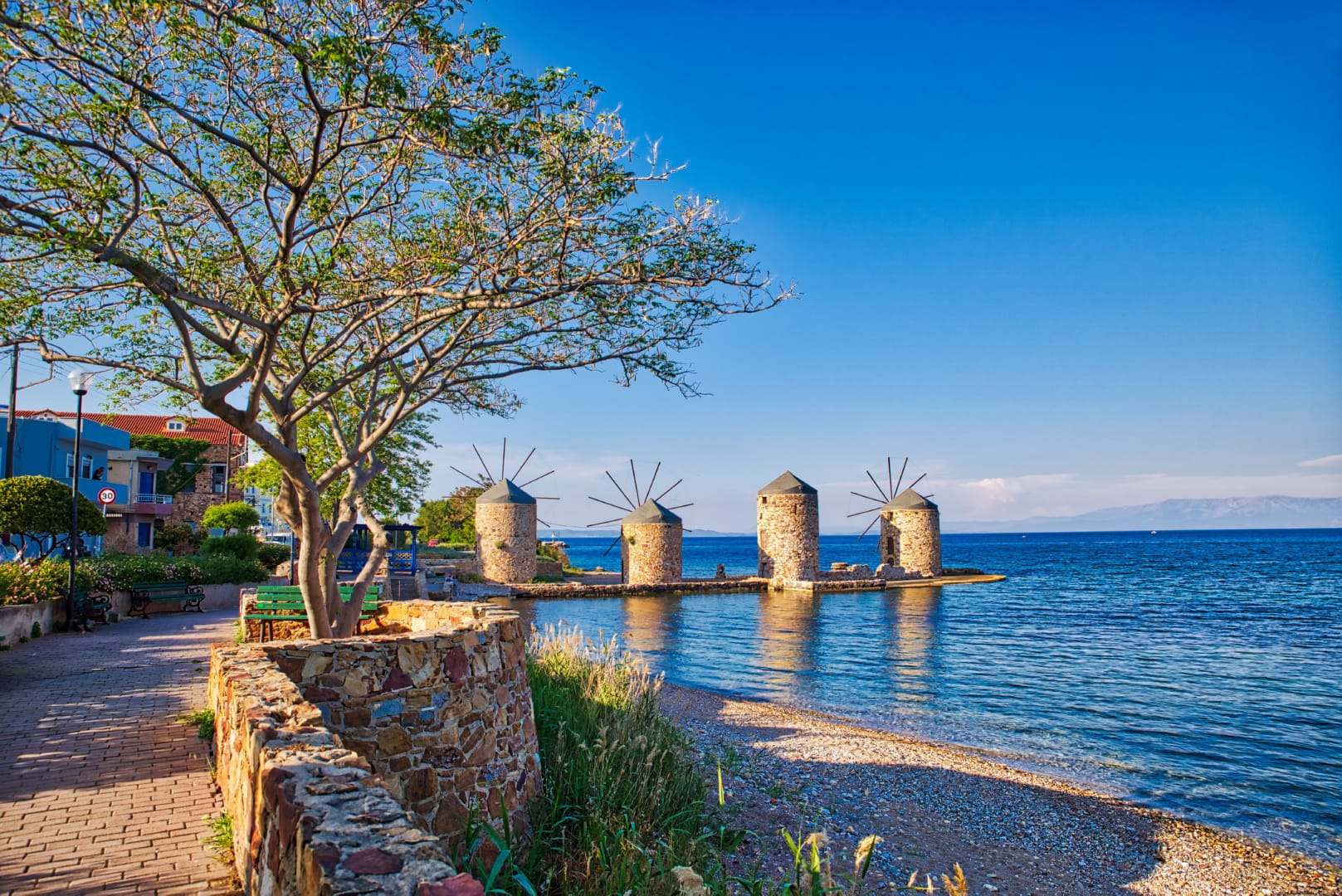 The four stone windmills of Chios Town, part of the Chios villages worth visitng.